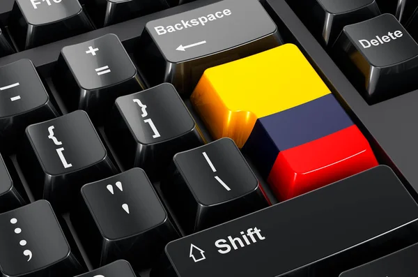Colombian flag painted on computer keyboard. Online business, education in Colombia concept. 3D rendering