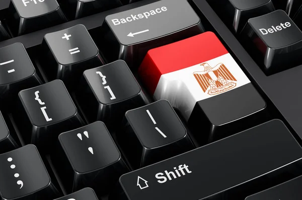 Egyptian flag painted on computer keyboard. Online business, education in Egypt concept. 3D rendering