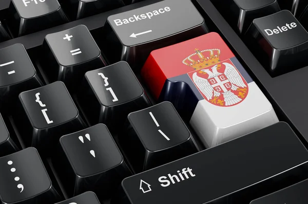 Serbian flag painted on computer keyboard. Online business, education in Serbia concept. 3D rendering