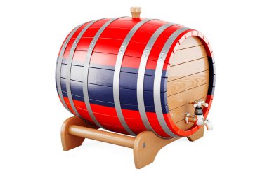 Wooden barrel with Armenian flag, 3D rendering isolated on white background