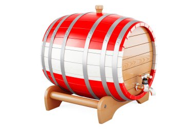 Wooden barrel with Austrian flag, 3D rendering isolated on white background