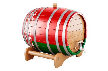 Wooden barrel with Belarusian flag, 3D rendering isolated on white background