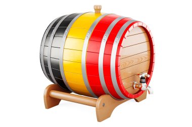 Wooden barrel with Belgian flag, 3D rendering isolated on white background