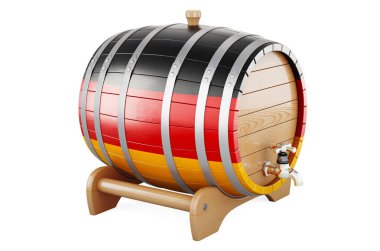 Wooden barrel with German flag, 3D rendering isolated on white background