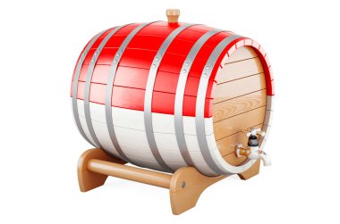 Wooden barrel with Indonesian, Monacan flag, 3D rendering isolated on white background