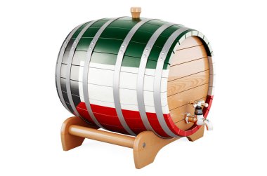 Wooden barrel with Kuwaiti flag, 3D rendering isolated on white background