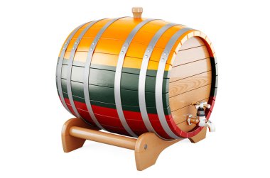 Wooden barrel with Lithuanian flag, 3D rendering isolated on white background