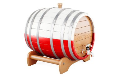Wooden barrel with Polish flag, 3D rendering isolated on white background