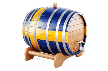 Wooden barrel with Swedish flag, 3D rendering isolated on white background