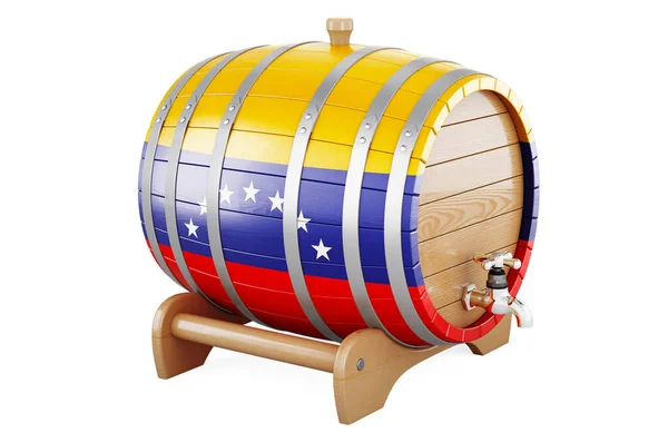 Wooden barrel with Venezuelan flag, 3D rendering isolated on white background