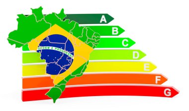 Brazilian map with energy efficiency rating, 3D rendering isolated on white background