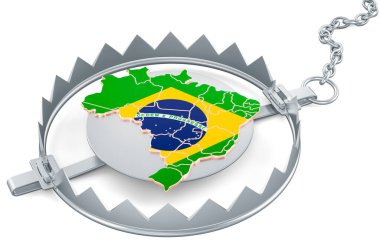 Brazil inside bear trap, 3D rendering isolated on white background