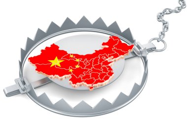 China inside bear trap, 3D rendering isolated on white background