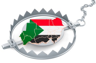 Sudan inside bear trap, 3D rendering isolated on white background