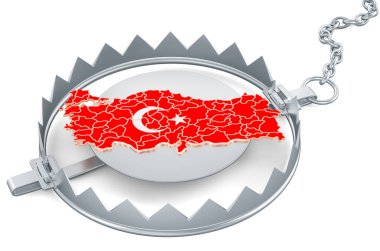 Turkey inside bear trap, 3D rendering isolated on white background