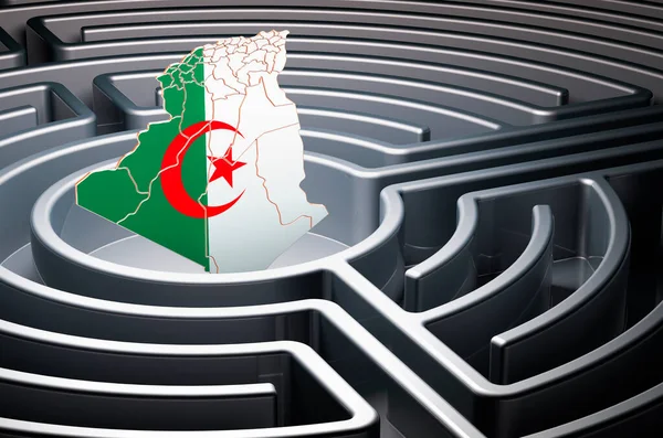 Algerian map inside maze, 3D rendering