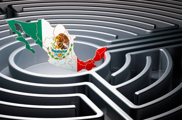 Mexican map inside maze, 3D rendering