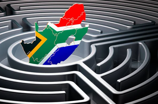 South African map inside maze, 3D rendering