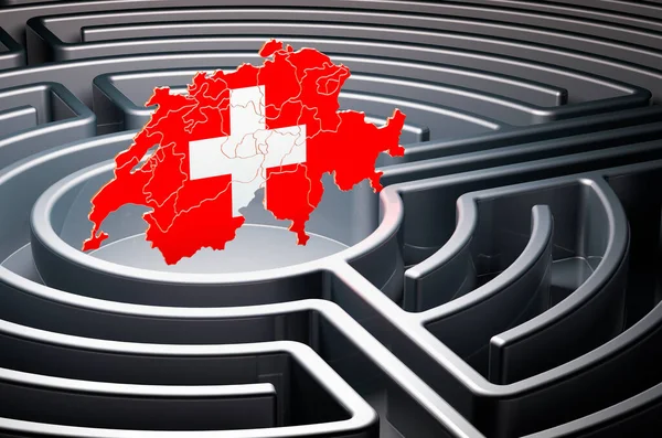 Swiss map inside maze, 3D rendering