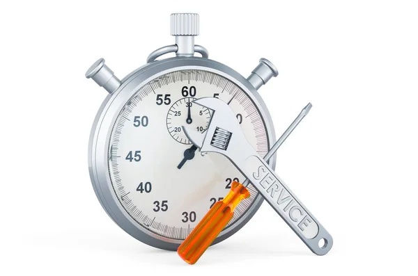 Kronometreyle Servis Onarım Kavramı Beyaz Arkaplanda Boyutlu Görüntüleme — Stok fotoğraf