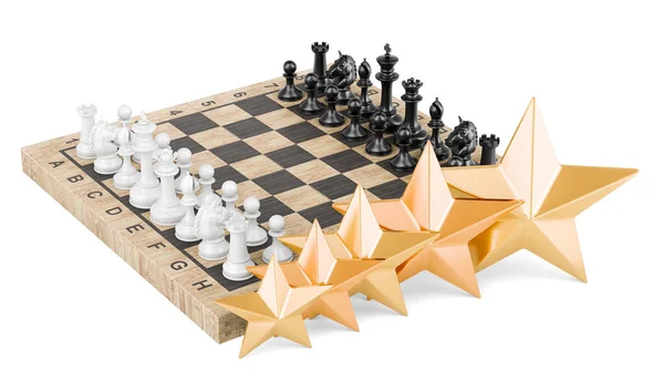 Chess Five Golden Stars Rendering Isolated White Background — Stock Photo, Image