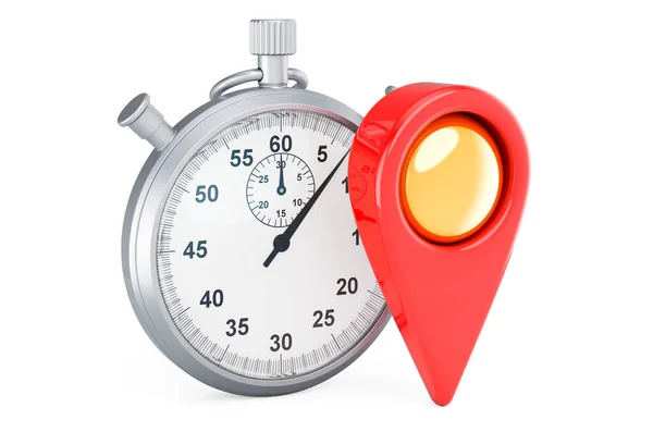 Kaartaanwijzer Met Stopwatch Rendering Geïsoleerd Witte Achtergrond — Stockfoto