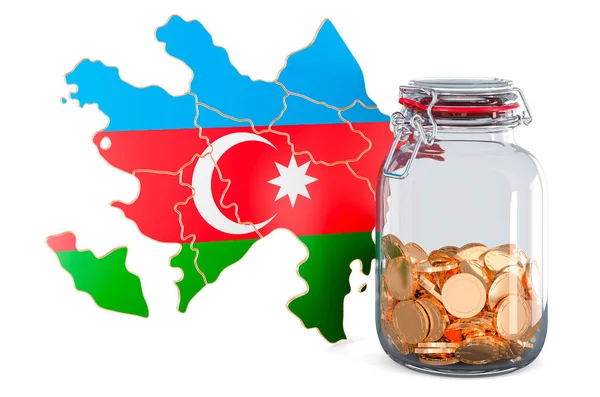 Mapa Azerbaiyán Con Frasco Vidrio Lleno Monedas Oro Representación Aislada —  Fotos de Stock