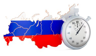 Kronometreyle Rus haritası, beyaz arkaplanda 3 boyutlu görüntüleme