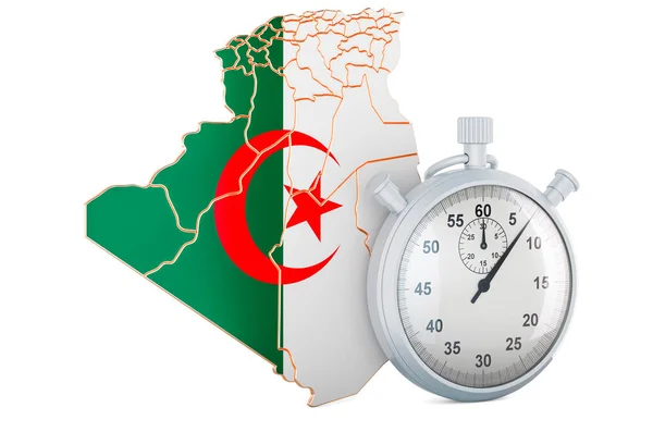 ストップウォッチ付きアルジェリア地図 白い背景に隔離された3Dレンダリング — ストック写真