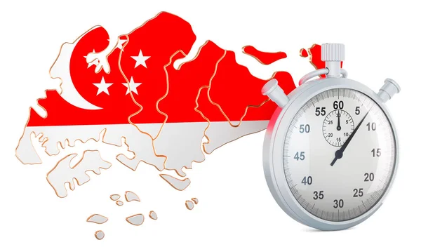 ストップウォッチ付きシンガポール地図 白い背景に隔離された3Dレンダリング — ストック写真