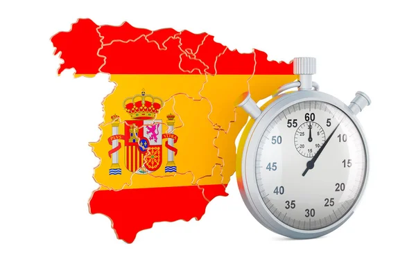 西班牙地图与秒表 3D渲染隔离的白色背景 — 图库照片