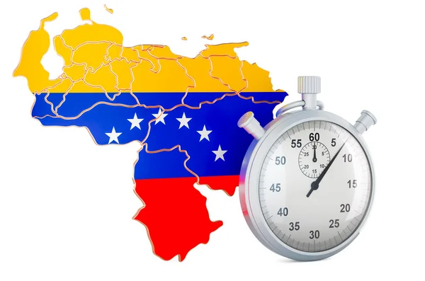 委内瑞拉地图与秒表 3D渲染隔离的白色背景 — 图库照片