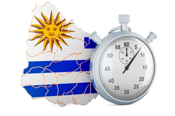 Mapa Uruguayo Con Cronómetro Representación Aislada Sobre Fondo Blanco — Foto de Stock
