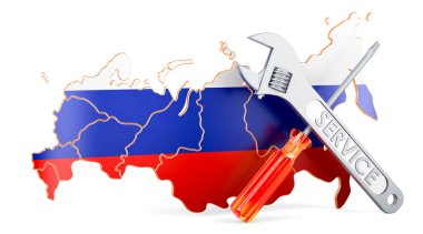 Tornavidalı ve anahtarlı Rus haritası, beyaz arkaplanda 3 boyutlu görüntüleme