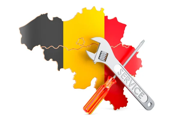 Βελγικός Χάρτης Κατσαβίδι Και Γαλλικό Κλειδί Απόδοση Απομονωμένος Λευκό Φόντο — Φωτογραφία Αρχείου