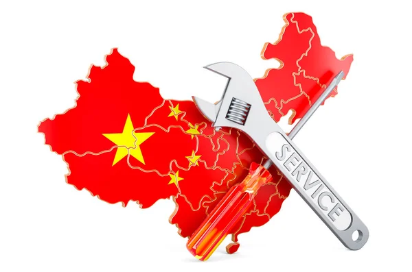 Chinese Kaart Met Schroevendraaier Moersleutel Rendering Geïsoleerd Witte Achtergrond — Stockfoto