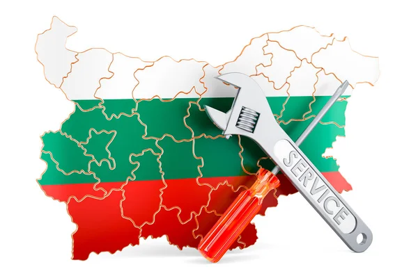 Bolgár Térkép Csavarhúzóval Csavarkulccsal Renderelés Elszigetelt Fehér Háttér — Stock Fotó
