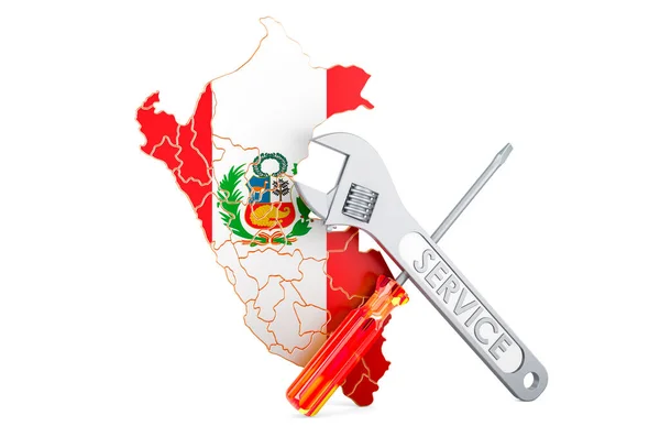 Mapa Peruano Con Destornillador Llave Inglesa Representación Aislada Sobre Fondo —  Fotos de Stock