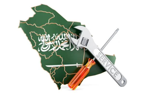 Saudi Arabian Map Screwdriver Wrench Rendering Isolated White Background — Stock Photo, Image