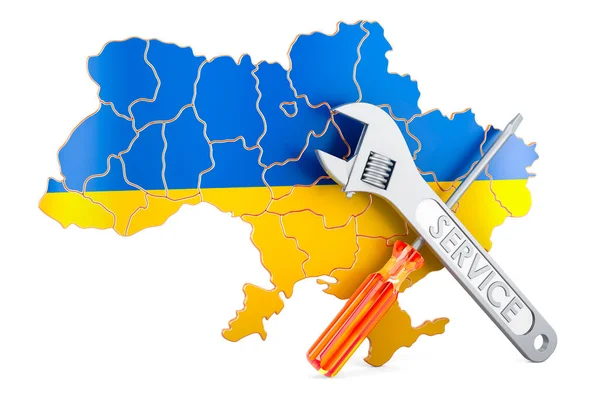 Ukrainian Map Screwdriver Wrench Rendering Isolated White Background — Stock Photo, Image