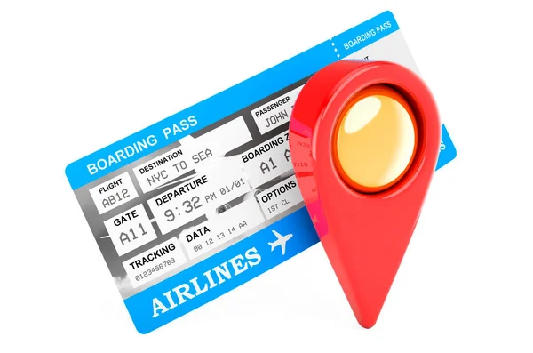搭乗券と地図ポインタ 白い背景に隔離された3Dレンダリング — ストック写真