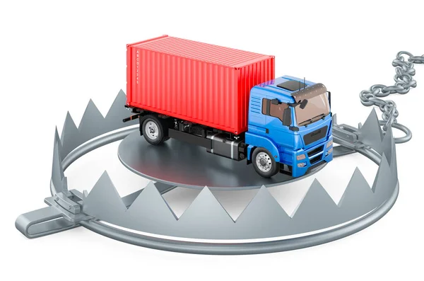 Container Truck Bear Trap Rendering Isolated White Background — Stock Photo, Image