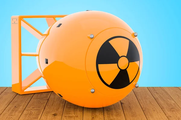 Atombombe Auf Den Holzplanken Rendering — Stockfoto