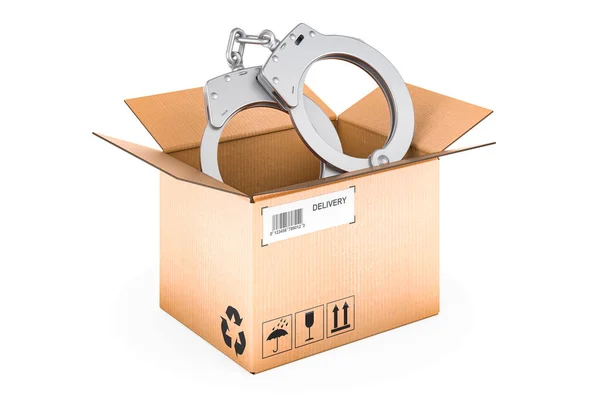 Handcuffs Parcel Delivery Concept Rendering Isolated White Background — Stock Photo, Image