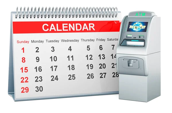Desk Calendar Atm Machine Rendering Isolated White Background — Stock Photo, Image