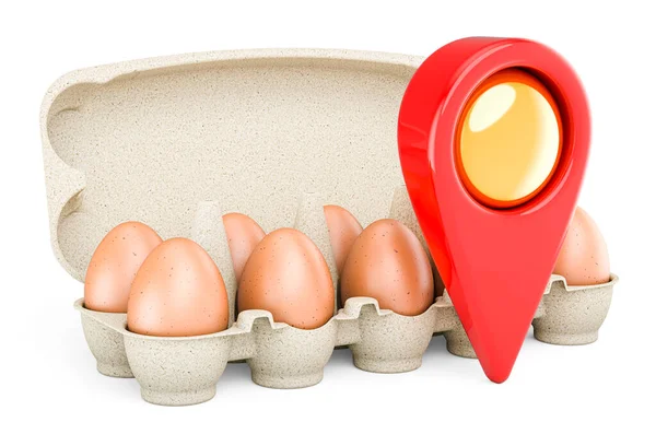 Yumurta Kutusunda Yumurta Olan Harita Işaretleyicisi Beyaz Arkaplanda Görüntüleme Izole — Stok fotoğraf