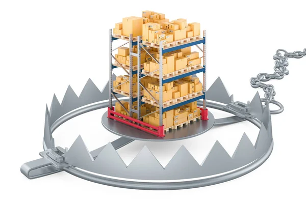 装有装满包裹的托盘架的熊笼 在白色背景上孤立的3D渲染 — 图库照片