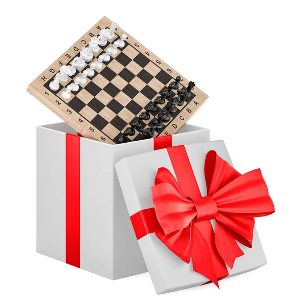 Σκάκι Μέσα Κουτί Δώρου Ιδέα Δώρου Απόδοση Απομονωμένη Λευκό Φόντο — Φωτογραφία Αρχείου