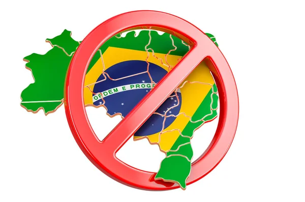 Mappa Brasiliana Con Segno Proibito Rendering Isolato Sfondo Bianco — Foto Stock
