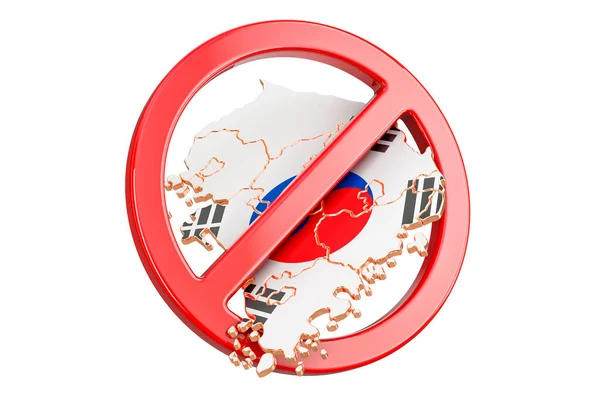 Mapa Surcoreano Con Signo Prohibido Representación Aislada Sobre Fondo Blanco — Foto de Stock